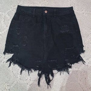 LITZ Black Denim Ripped Skirt, Size Small